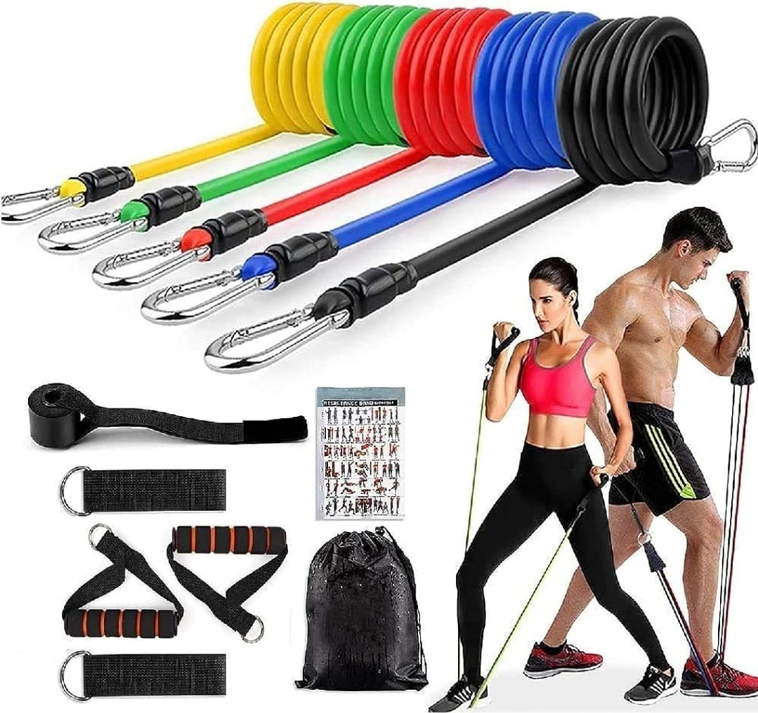 11 Piece Power Resistance Band Set , Yoga Sports Fitness Band Equipment for Men and Women