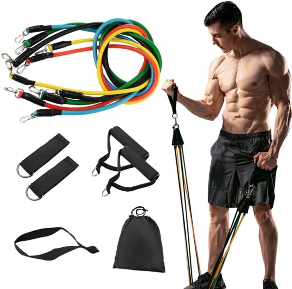 11 Piece Power Resistance Band Set , Yoga Sports Fitness Band Equipment for Men and Women