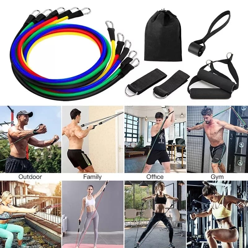 11 Piece Power Resistance Band Set , Yoga Sports Fitness Band Equipment for Men and Women